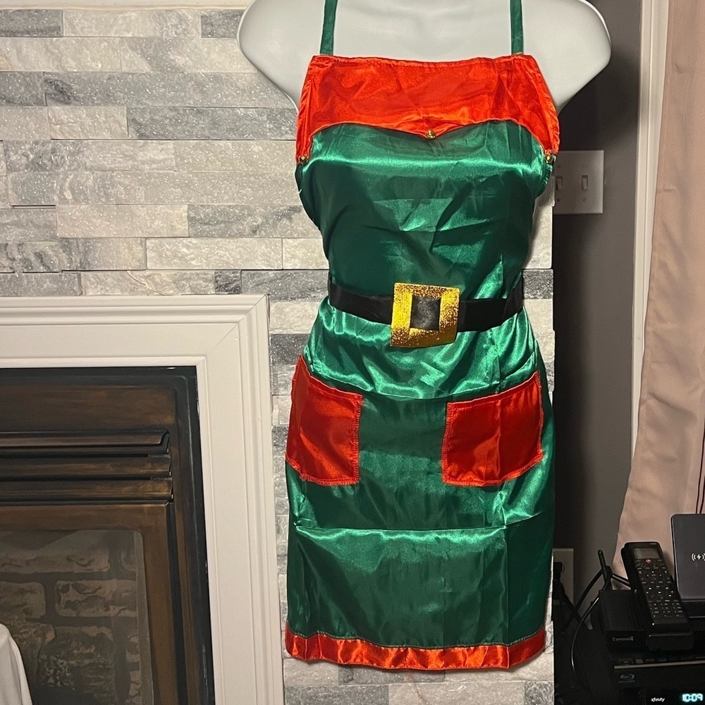 Christmas Elf Apron & Headband Costume - Santa Elf Headband & Xmas Apron Cosplay - Picture 3 of 8